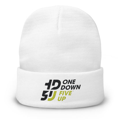 bonnet One Down Five Up brodé, bonnet moto rétro, bonnet homme femme look motard, bonnet broderie logo One Down Five Up, bonnet motard blanc