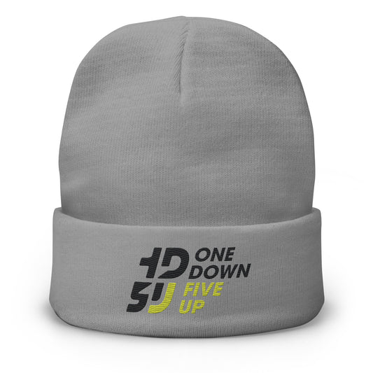 bonnet One Down Five Up brodé, bonnet moto rétro, bonnet homme femme look motard, bonnet broderie logo One Down Five Up, bonnet motard gris