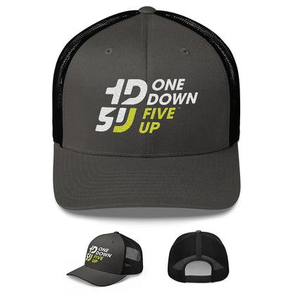 casquette moto Trucker retro anthracite noir streetwear motard One Down Five Up logo broderie