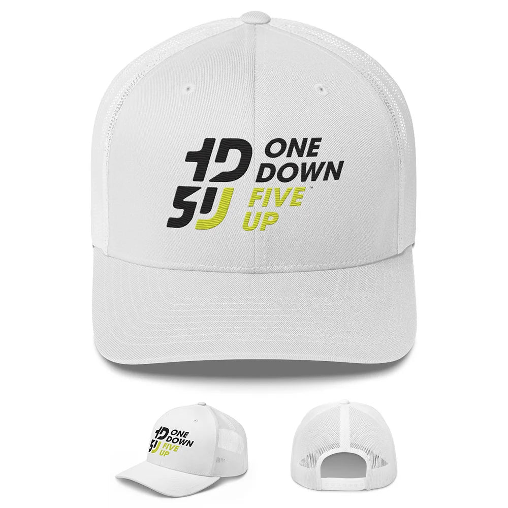 casquette moto Trucker retro blanc streetwear motard One Down Five Up logo broderie