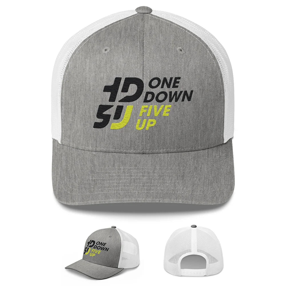 casquette moto Trucker retrogris blanc streetwear motard One Down Five Up logo broderie
