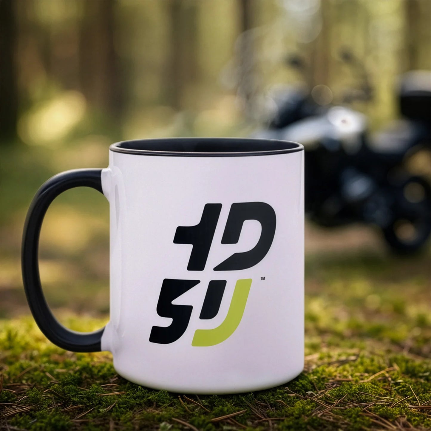 mug tasse motard ceramique bi-color moto noir blanc 1D5U exterieur one down five up