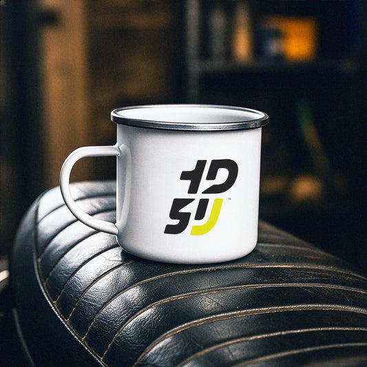 tasse émaillée moto mug métal motard accessoire biker blanche rebord acier objet motard utile mug vintage
