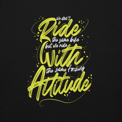 Design du hoodie noir ODFU Ride with Attitude coton graffiti streetwear motard