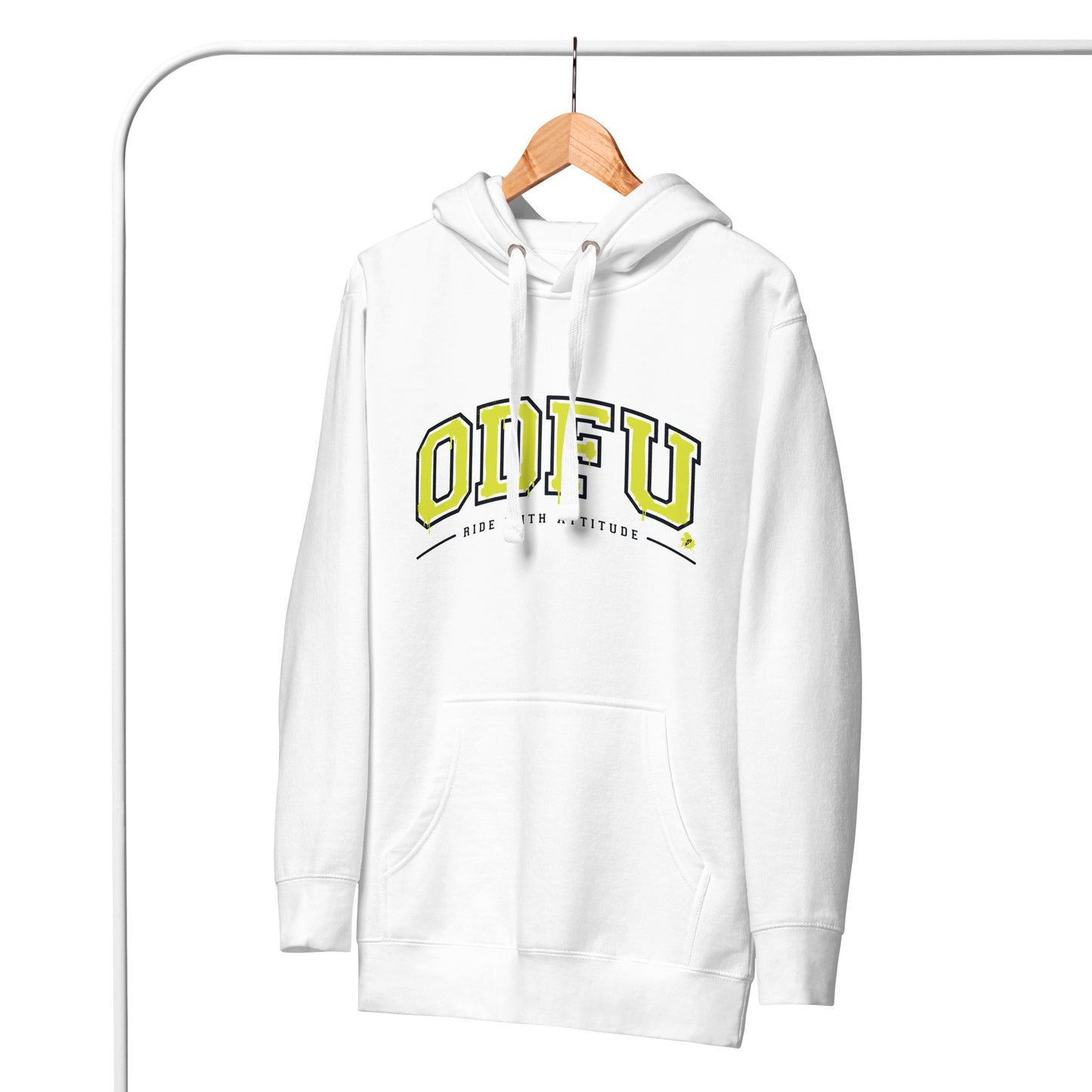 Sweat à capuche ODFU University Ride With Attitude varsity américain motard blanc