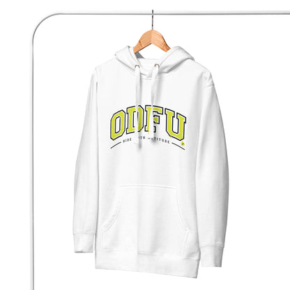 Sweat à capuche ODFU University Ride With Attitude varsity américain motard blanc
