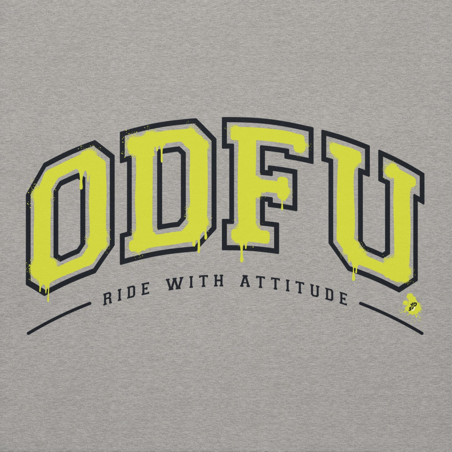 Sweat à capuche ODFU University Ride With Attitude varsity américain motard gris design