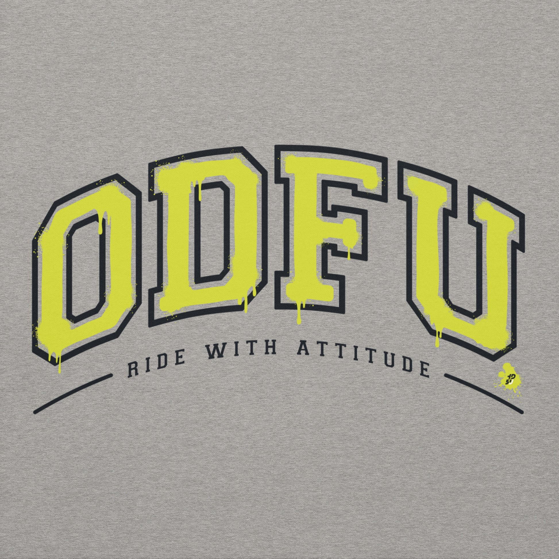 Sweat à capuche ODFU University Ride With Attitude varsity américain motard gris design