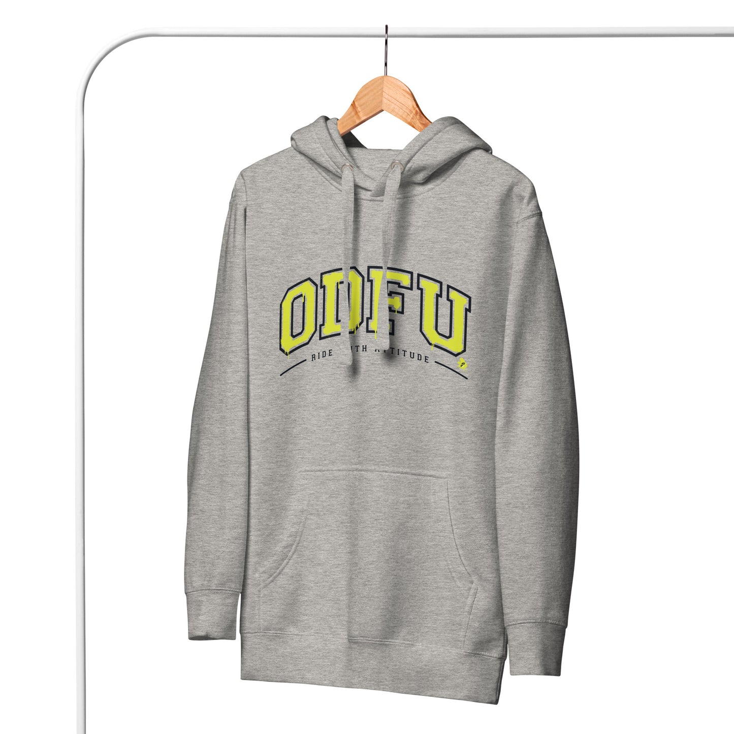 Sweat à capuche ODFU University Ride With Attitude varsity américain motard gris