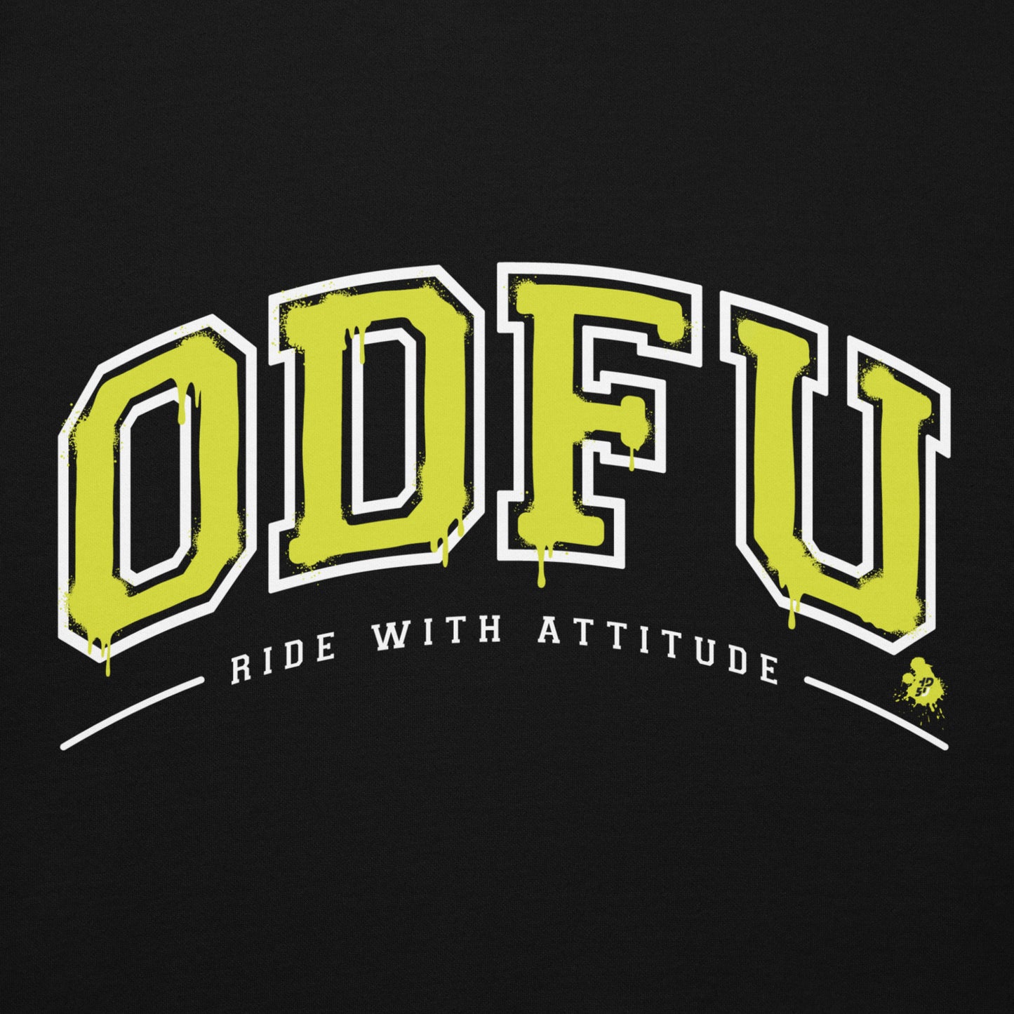 Sweat à capuche ODFU University Ride With Attitude varsity américain motard noir design