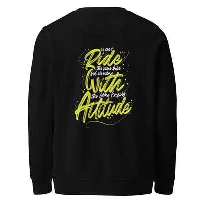 Sweat écologique moto noir avec logo monogramme et slogan graffiti Ride with attitude