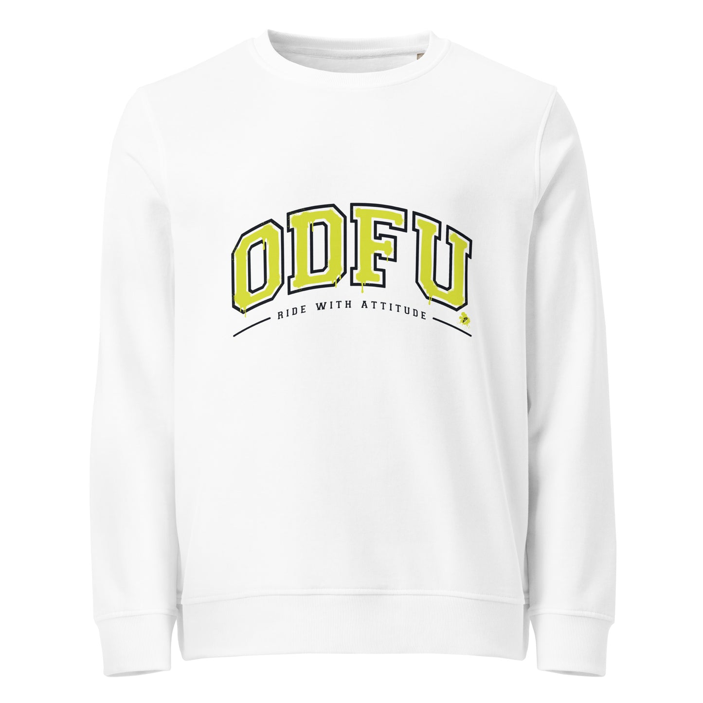 Sweat unisexe ODFU Ride With Attitude style varsity américain coton bio blanc