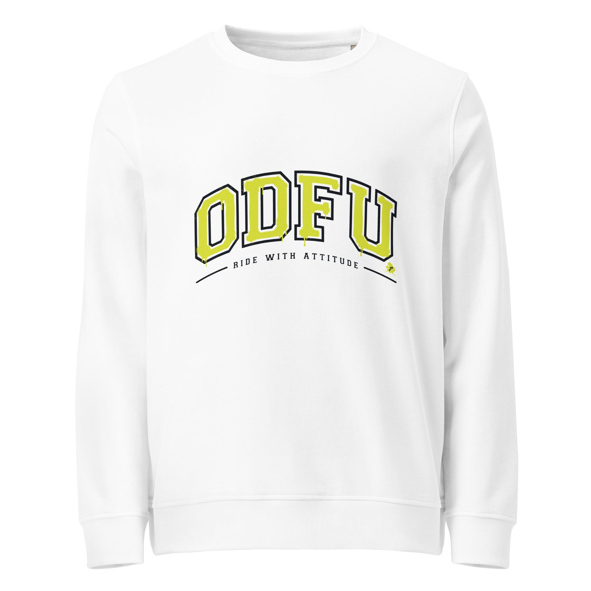 Sweat unisexe ODFU Ride With Attitude style varsity américain coton bio blanc