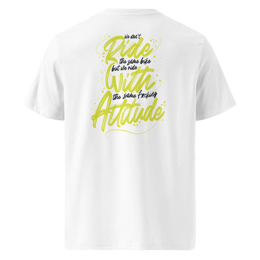 Dos du t-shirt blanc ODFU Ride with Attitude graffiti We don’t ride the same bike streetwear motard
