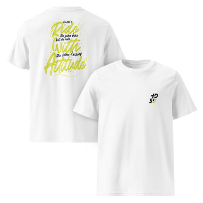 T-shirt blanc ODFU Ride with Attitude coton bio graffiti streetwear motard face avant arriere