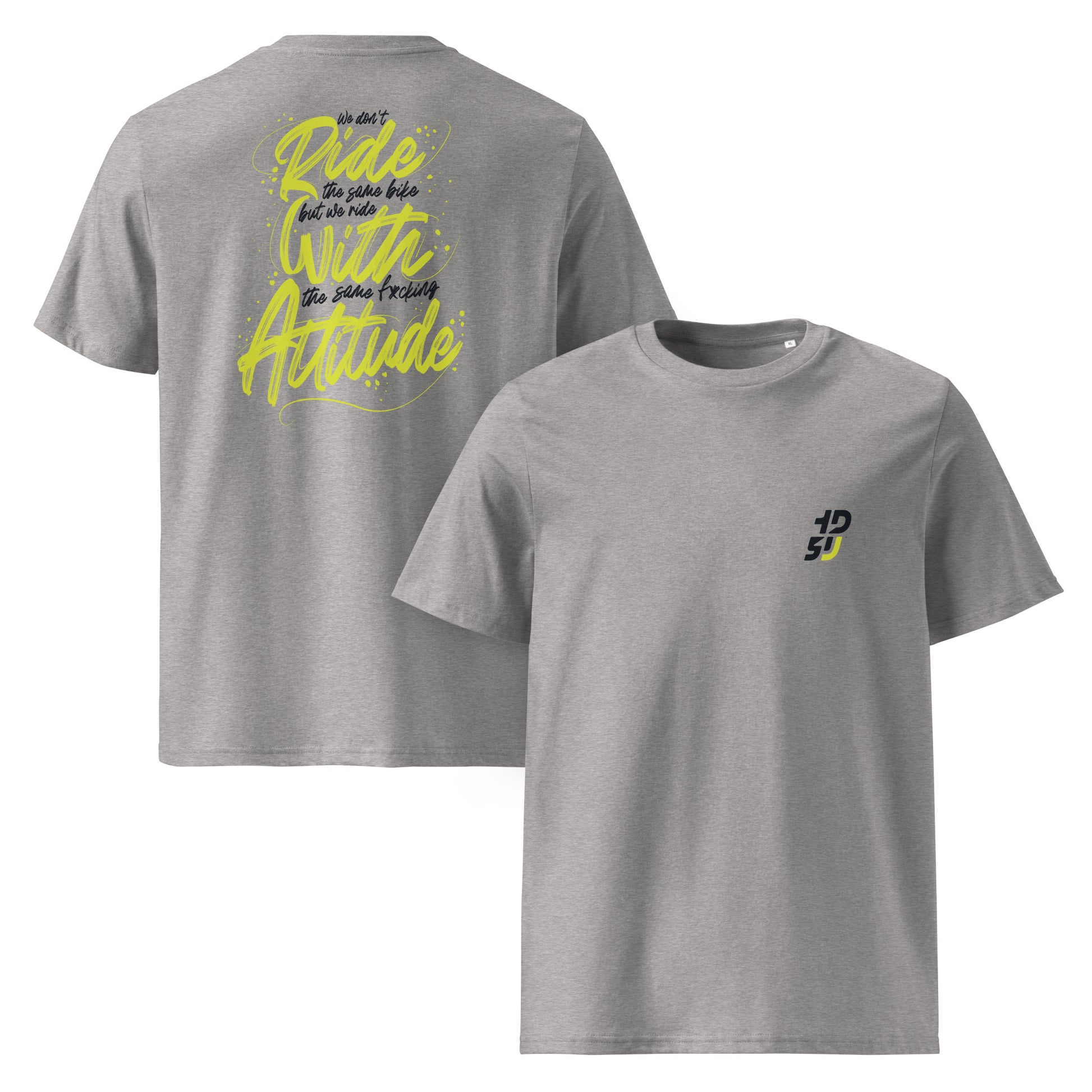 T-shirt gris ODFU Ride with Attitude coton bio graffiti streetwear motard face avant arriere