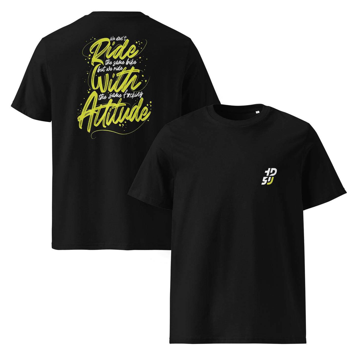 T-shirt noir ODFU Ride with Attitude coton bio graffiti streetwear motard face avant arriere