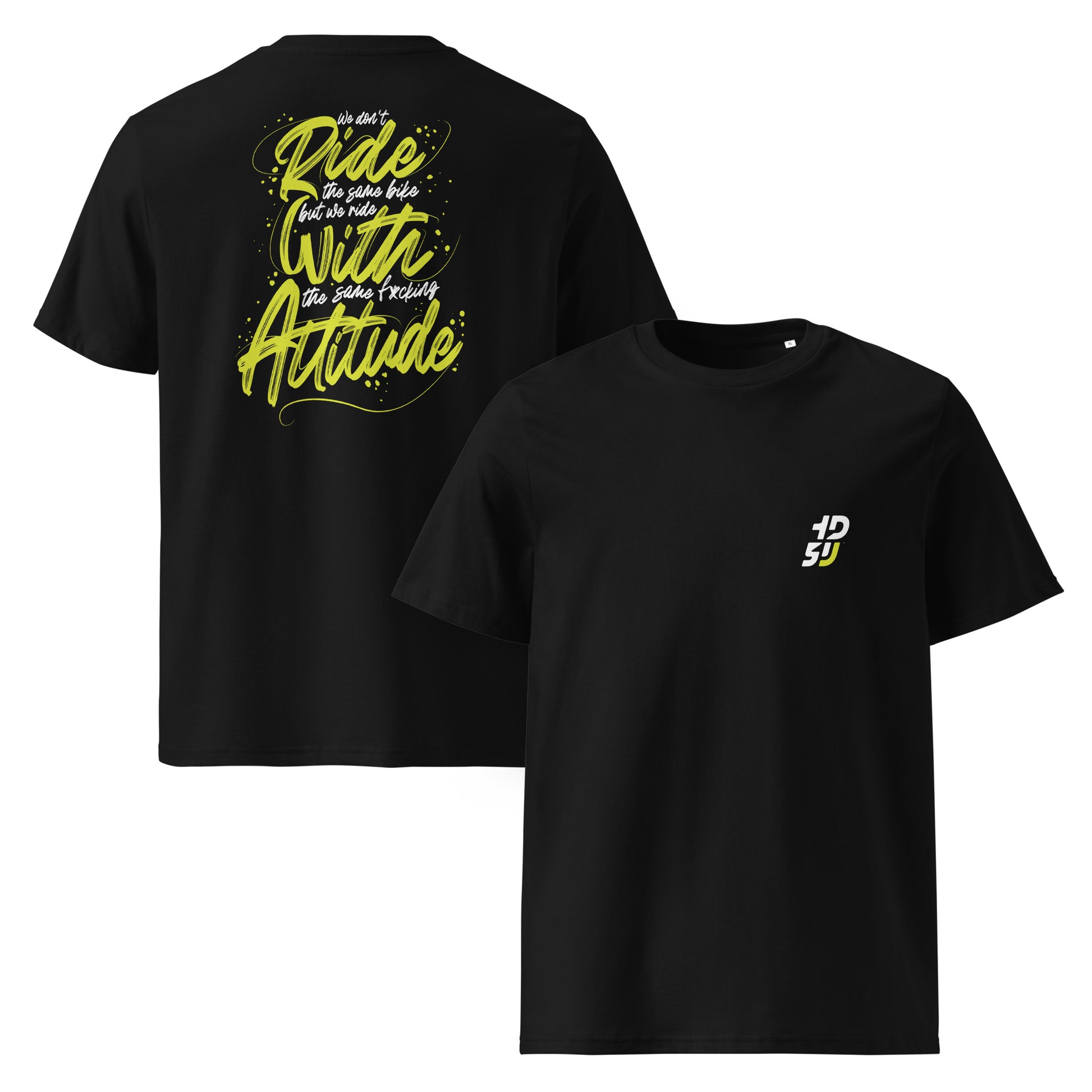 T-shirt noir ODFU Ride with Attitude coton bio graffiti streetwear motard face avant arriere
