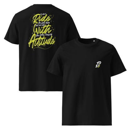 T-shirt noir ODFU Ride with Attitude coton bio graffiti streetwear motard face avant arriere